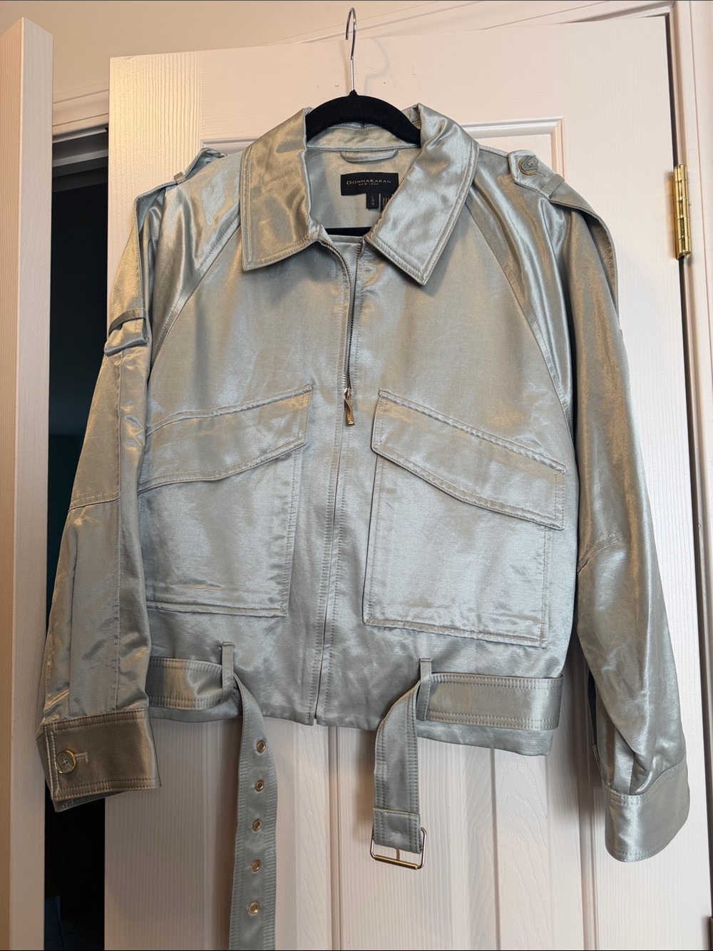 Donna Karan Metallic Silver Utility Jacket with Belt